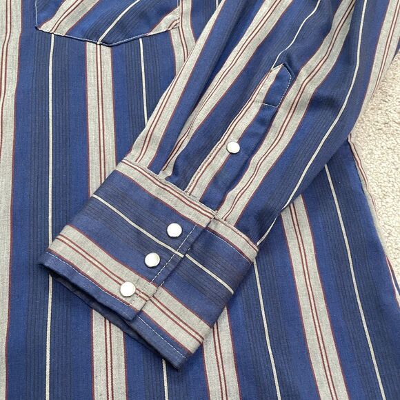 Karman Vintage Western Pearl Snap Button Down Shirt Mens XL Blue Gray Striped - Picture 6 of 15